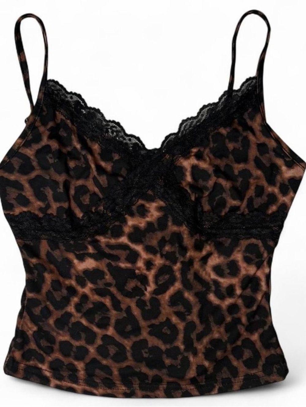 Y2K Leopard Print Lace Trim Cami XS Coquette Night Out Going Out Animal Tank Top